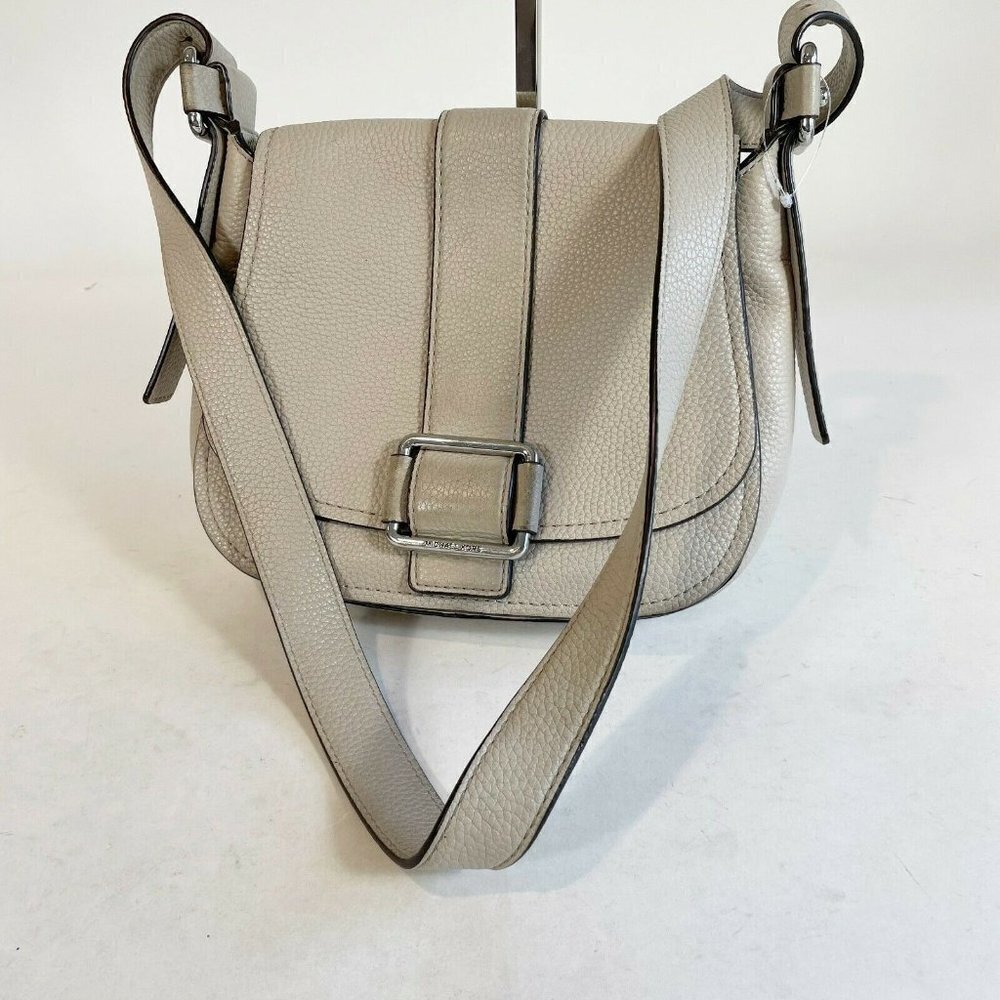 Michael Kors Women Maxine Crossbody Saddle Purse Gray S Leather Buckle Magnetic